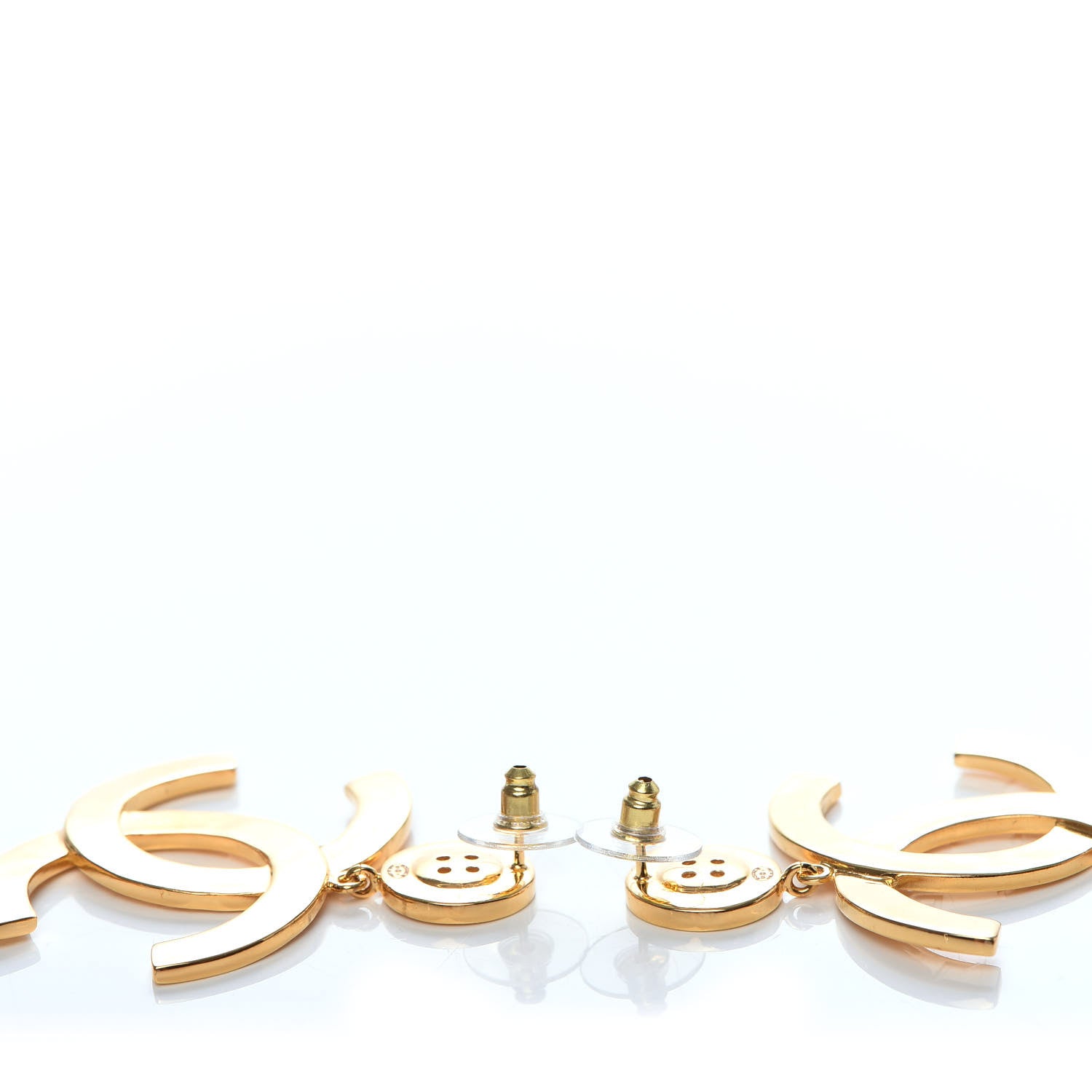Chanel Metal Large Paris Button Earrings Gold 3 of 5