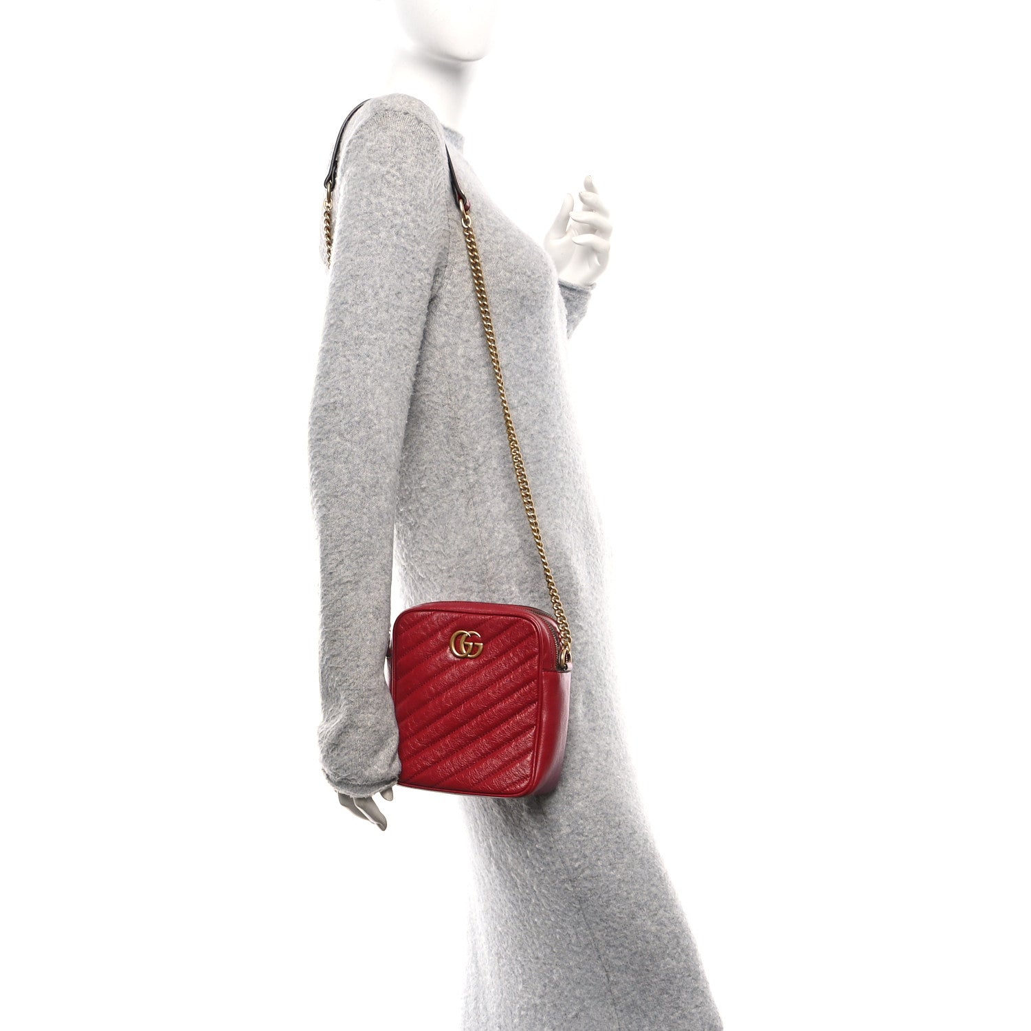 Gucci Azalea Calfskin Matelasse Diagonal Tall GG Marmont Crossbody Bag Romantic Cerise 2 of 11