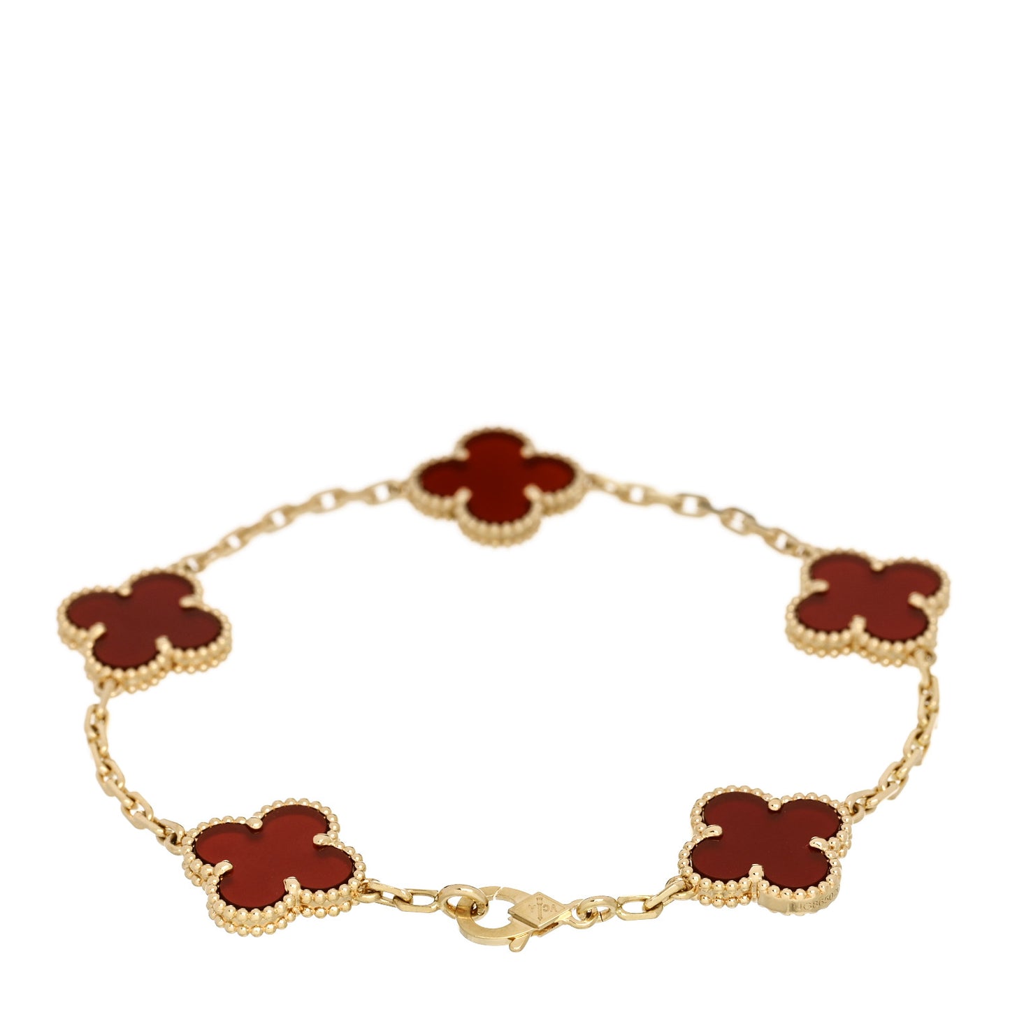 18K Yellow Gold Carnelian 5 Motifs Vintage Alhambra Bracelet