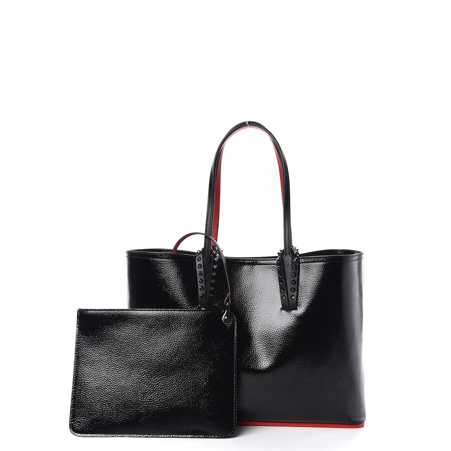 Patent Calfskin Spikes Small East West Cabata Tote Black