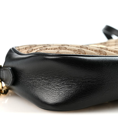 Gucci Monogram Matelasse Diagonal Small GG Marmont Chain Shoulder Bag Beige Black 9 of 12