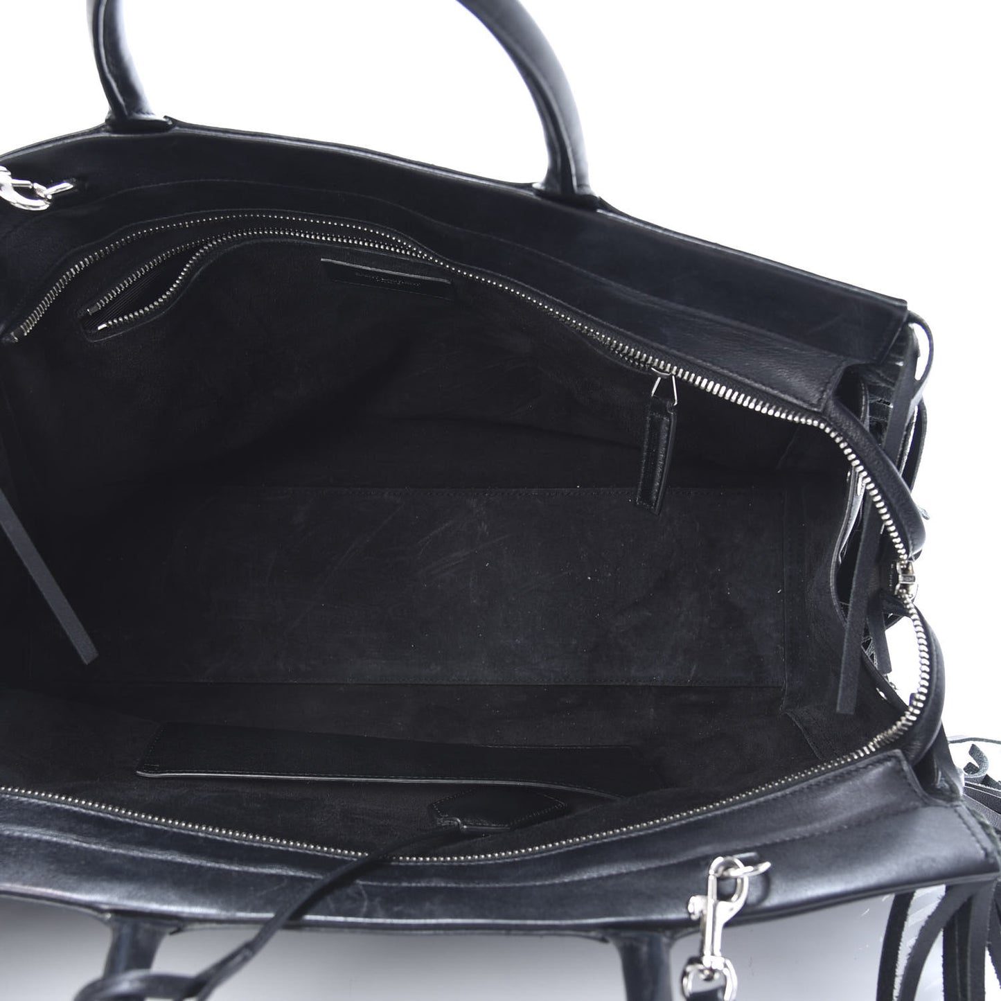 Grained Calfskin Medium Fringe Cabas Rive Gauche Black