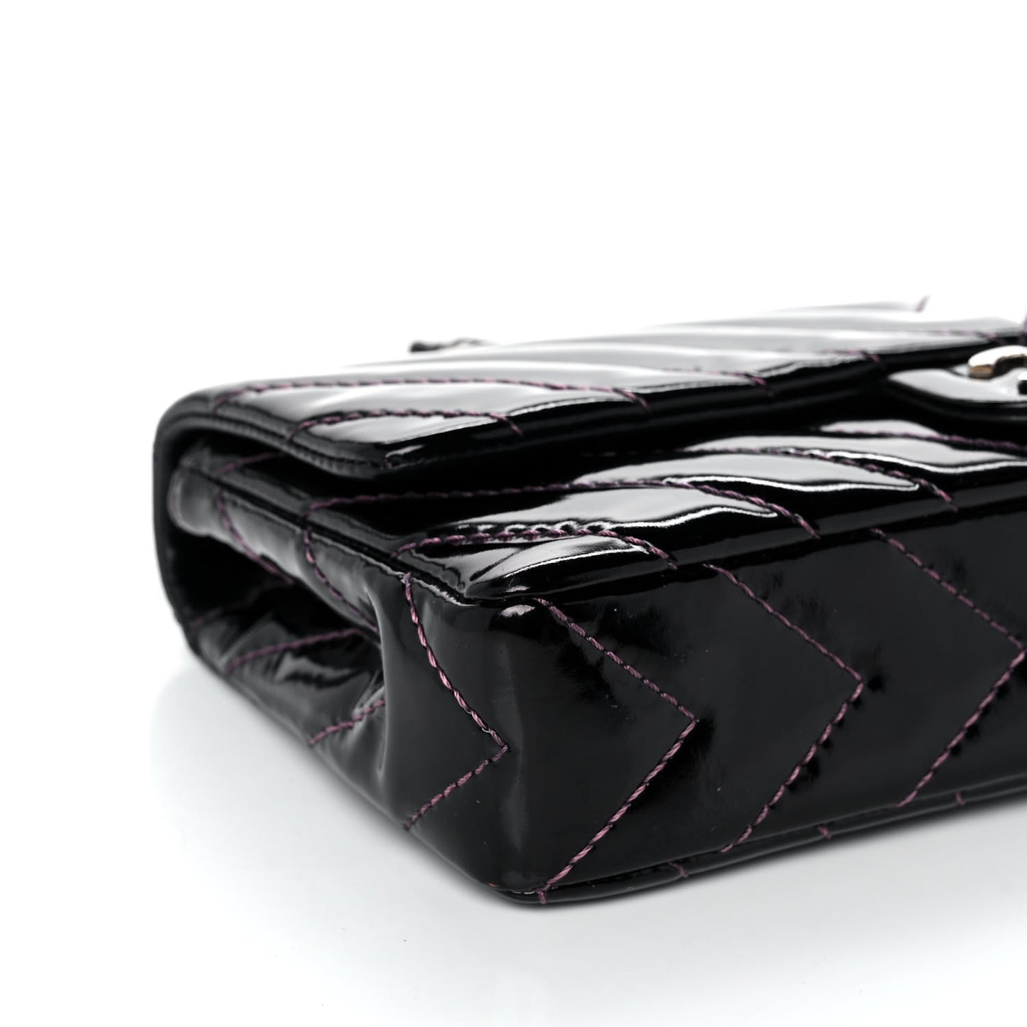 Patent Calfskin Chevron Quilted East West Flap