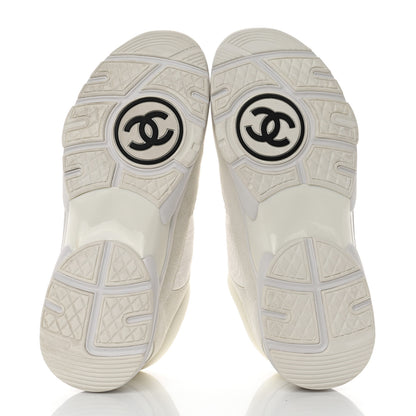 Chanel Suede Calfskin Fabric CC Sneakers 39.5 White 5 of 9