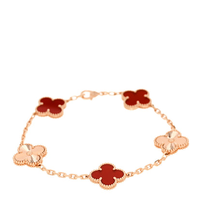 Van Cleef & Arpels 18K Rose Gold Carnelian 5 Motifs Guilloche Vintage Alhambra Bracelet 1 of 5