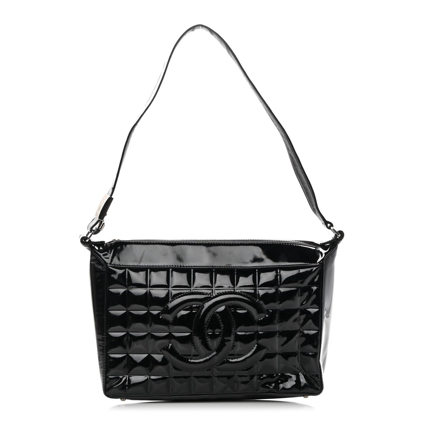 Patent Chocolate Bar Quilted CC Shoulder Bag Black