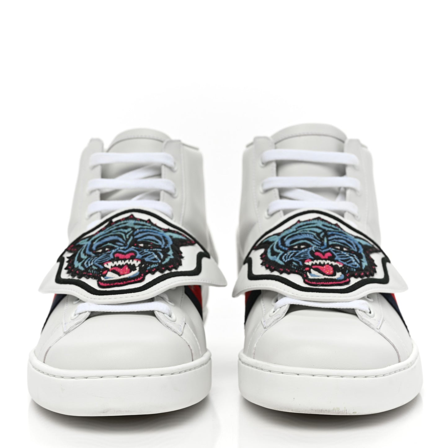 Calfskin Ayers Embroidered Web Mens Ace Removable Patches High Top Sneakers 9 White