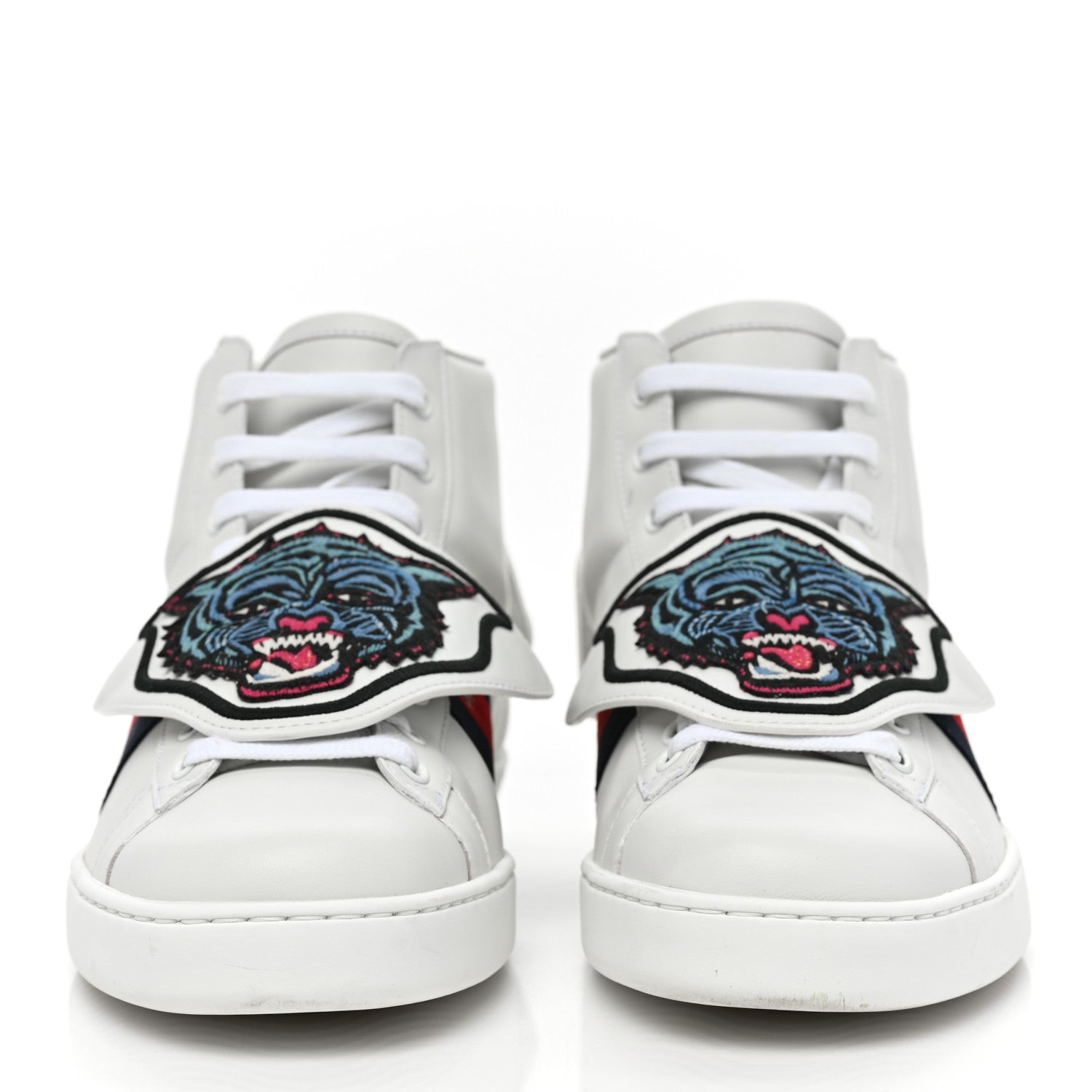 Gucci Calfskin Ayers Embroidered Web Mens Ace Removable Patches High Top Sneakers 9 White 2 of 10