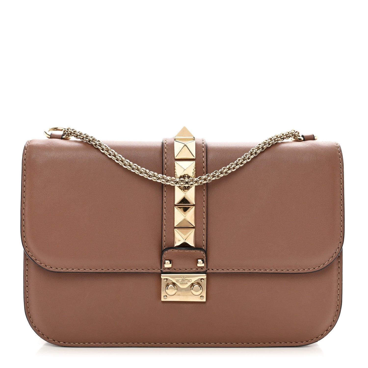 Valentino Garavani Vitello Medium Glam Lock Rockstud Flap Brownish 1 of 9