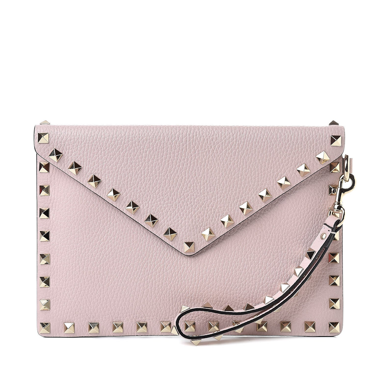 Valentino Garavani Pebbled Calfskin Medium Rockstud Envelope Flat Wristlet Pouch Water Rose 1 of 8