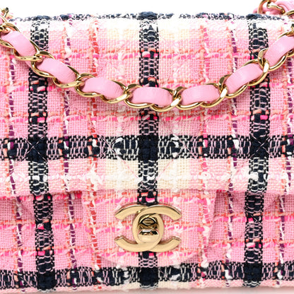 Chanel Metallic Tweed Quilted Mini Rectangular Flap Pink Navy White 8 of 10