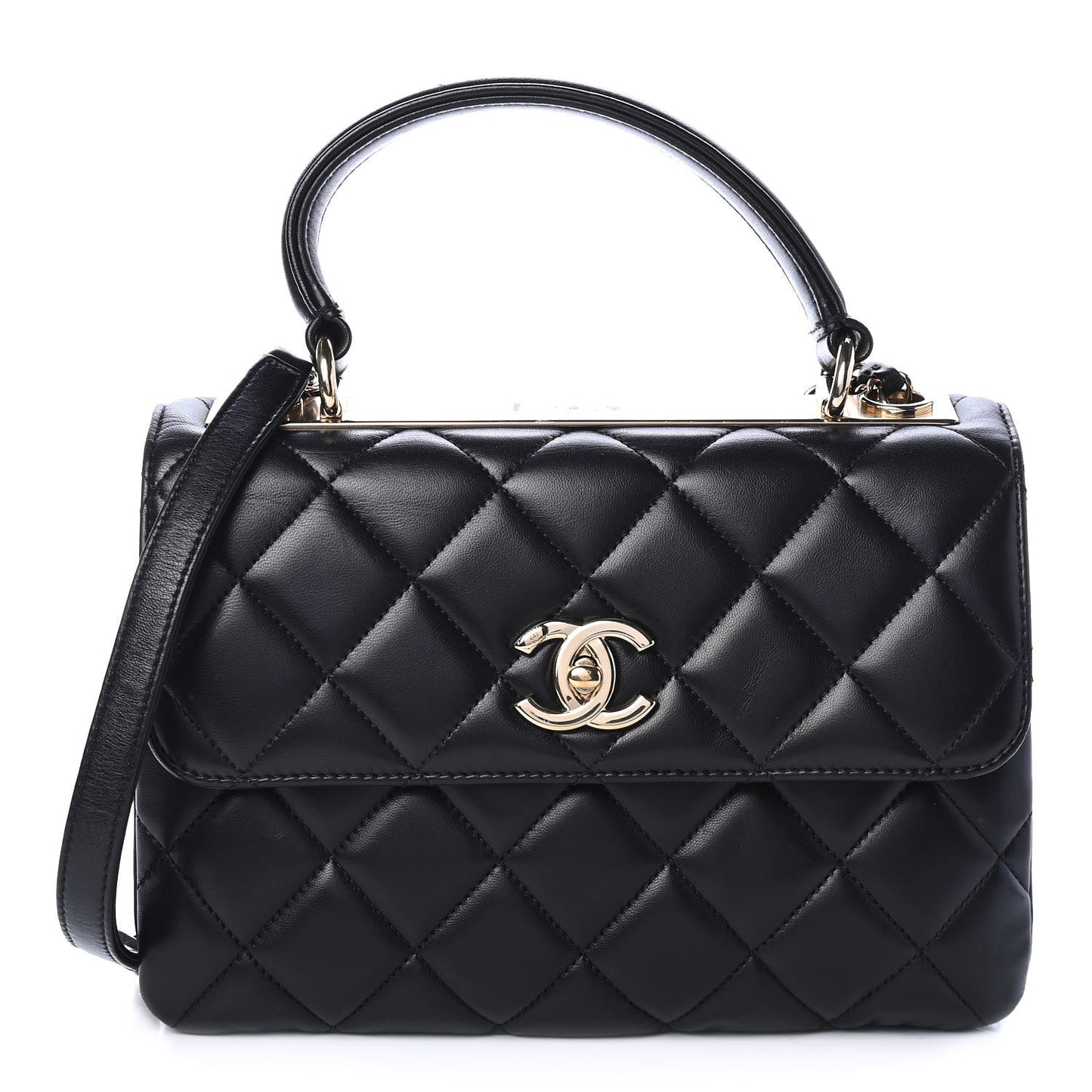 Lambskin Quilted Small Trendy CC Dual Handle Flap Bag Black