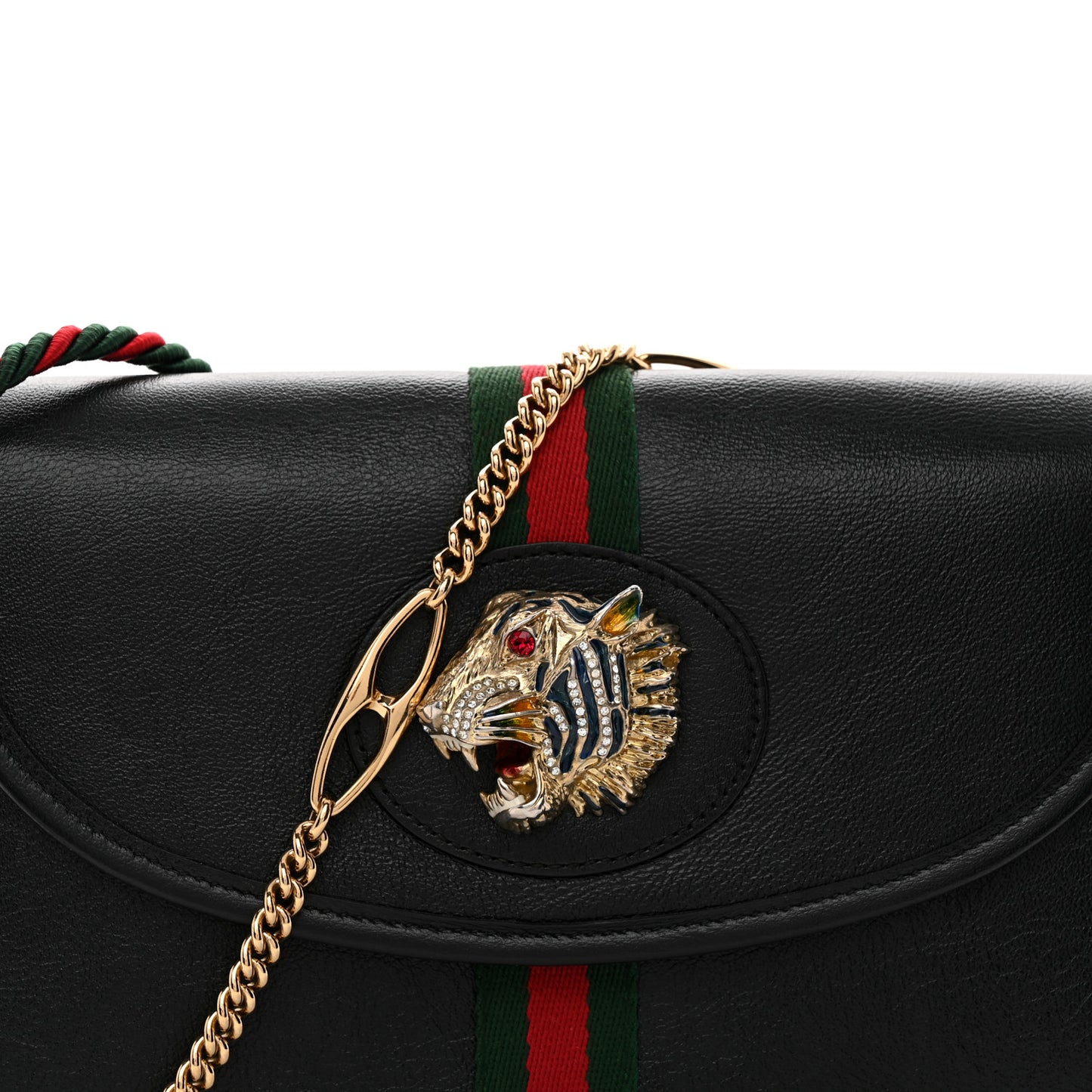 Textured Calfskin Web Small Rajah Slim Flap Shoulder Bag Black