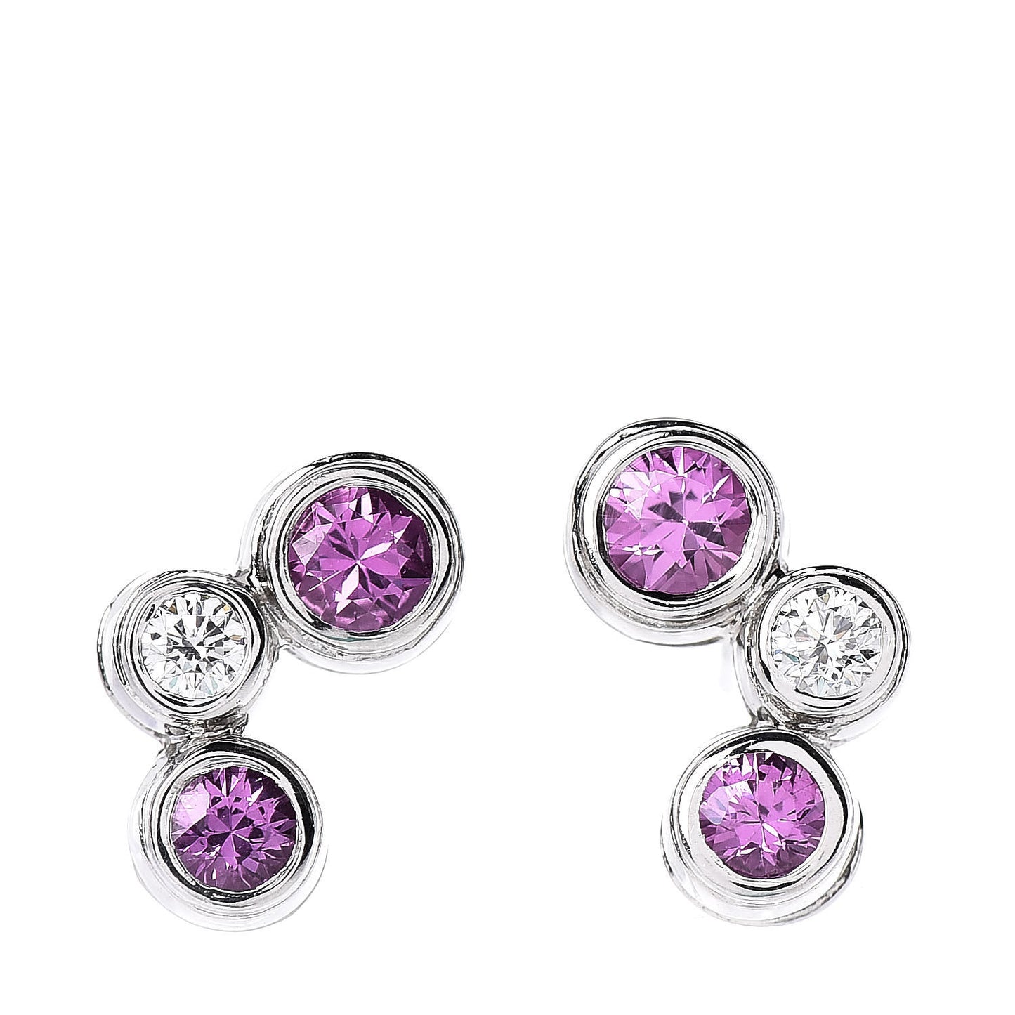 Platinum Diamond Pink Sapphire Bubbles Stud Earrings