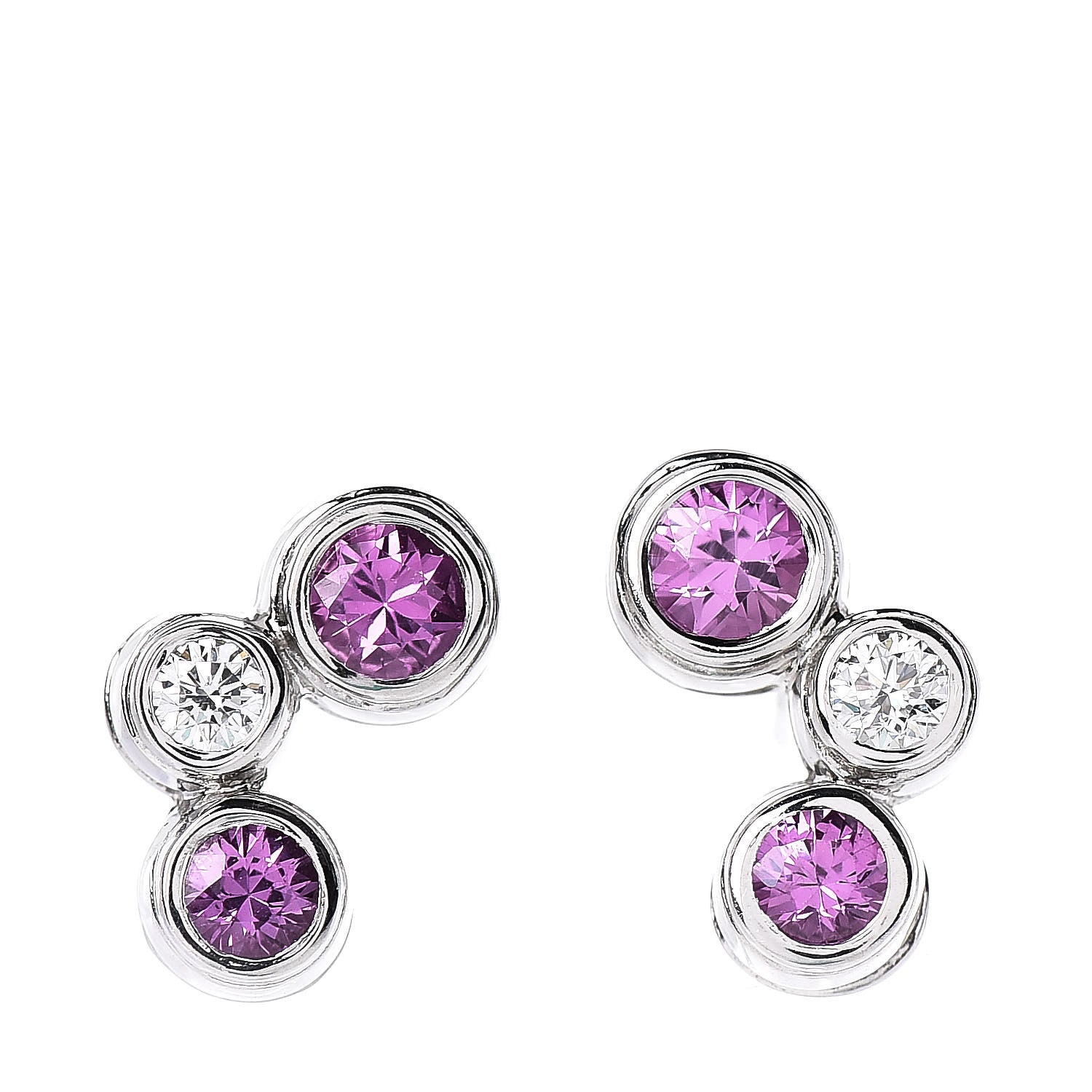 Tiffany Platinum Diamond Pink Sapphire Bubbles Stud Earrings 1 of 4