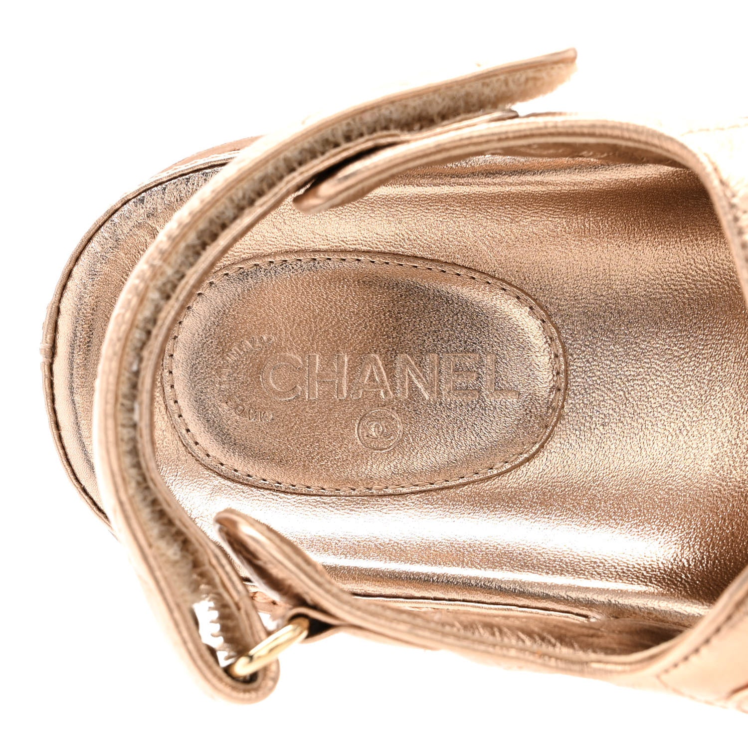 Chanel Iridescent Lambskin Quilted Velcro Dad Sandals 38.5 Light Bronze 7 of 10