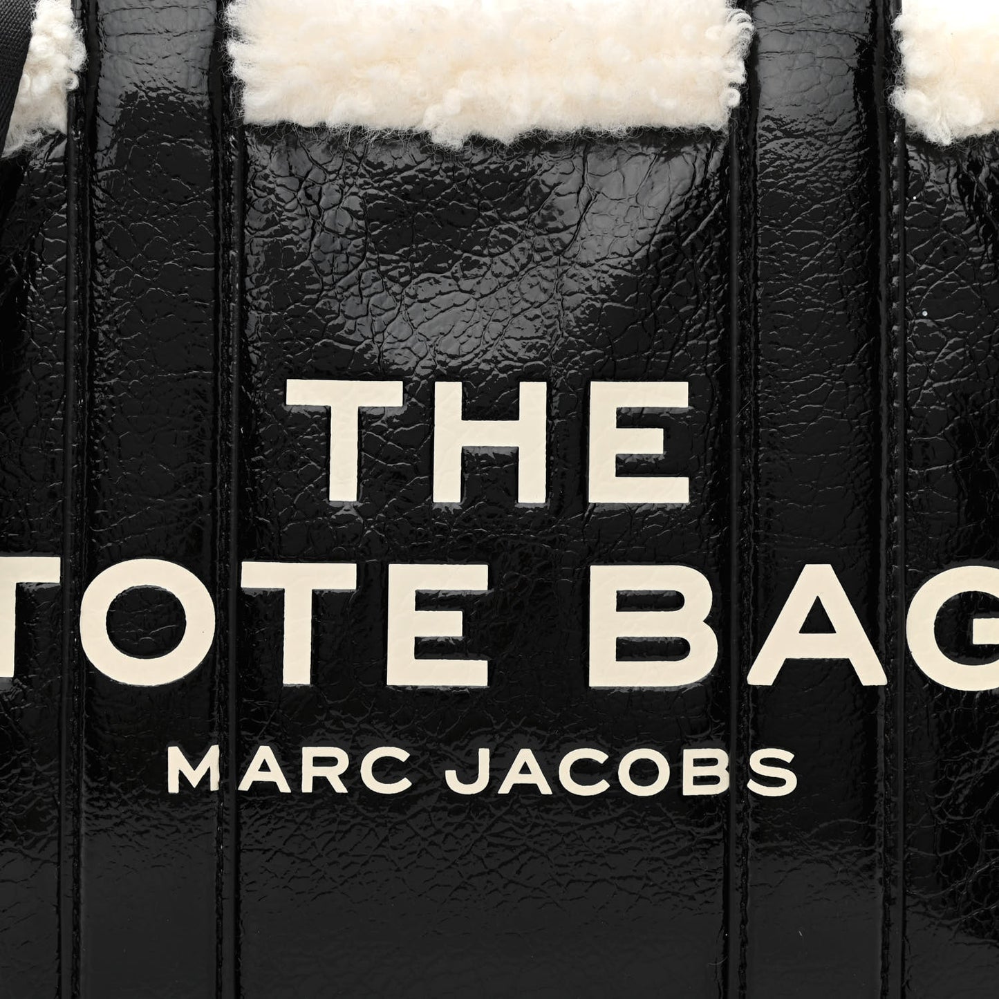 Shiny Calfskin Faux Shearling Mini The Traveler Tote Bag Black
