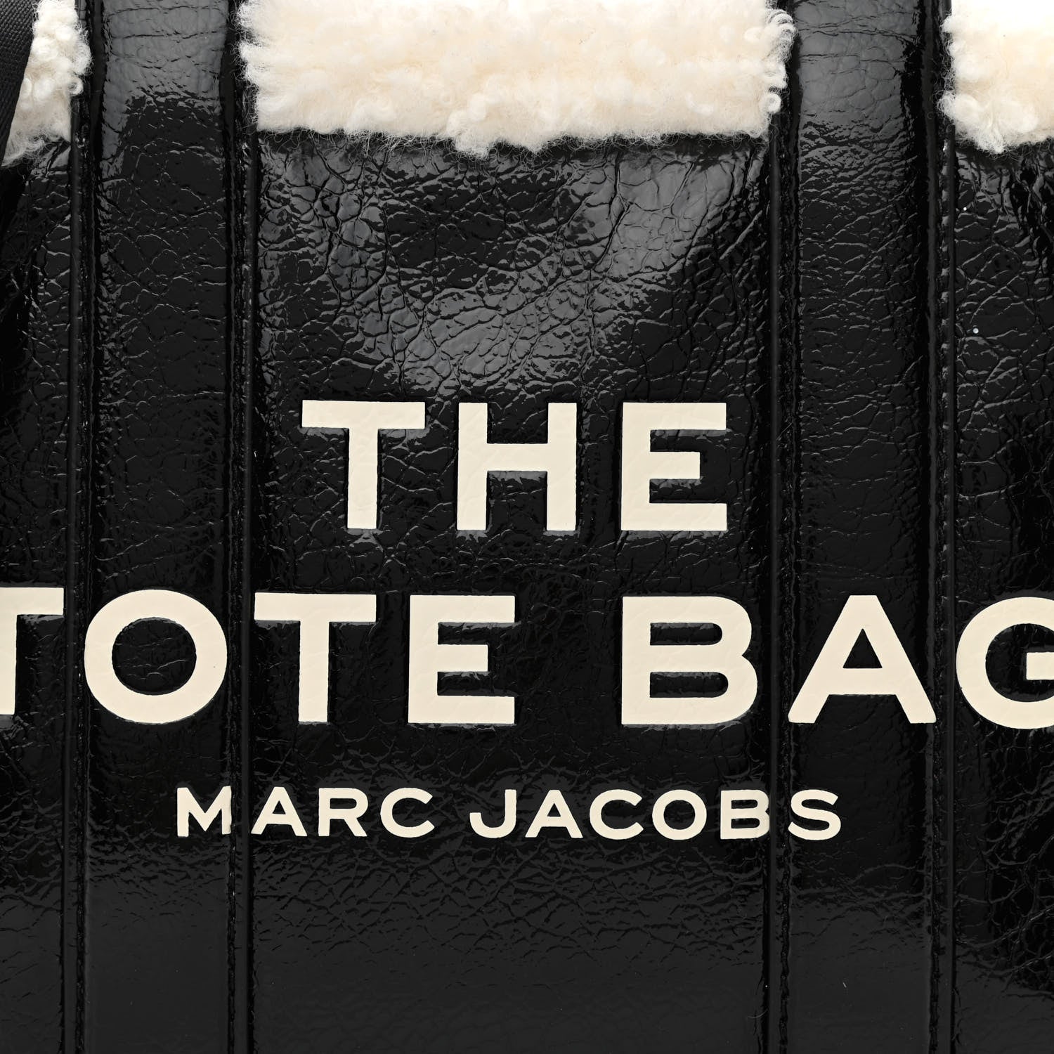 Marc Jacobs Shiny Calfskin Faux Shearling Mini The Traveler Tote Bag Black 9 of 11