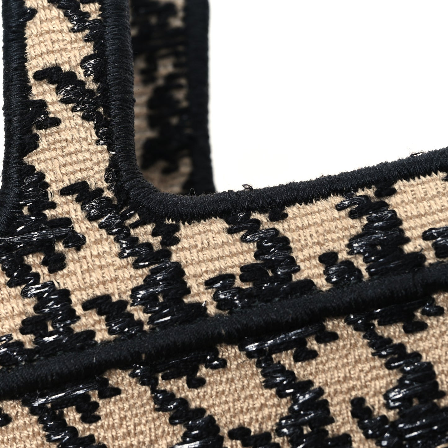 Canvas Houndstooth Embroidered Mini Book Tote Black