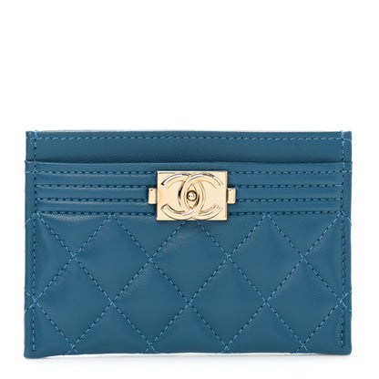 Chanel Lambskin Quilted Boy Card Holder Blue 1 of 9