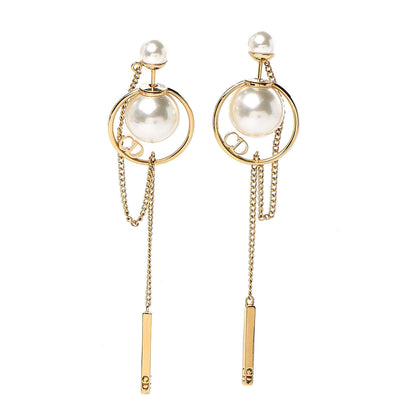 Christian Dior Pearl Tribales Dangle Chain Earrings Gold 1 of 5