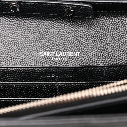 Saint Laurent Grain De Poudre Matelasse Chevron Monogram Chain Wallet Black 6 of 13