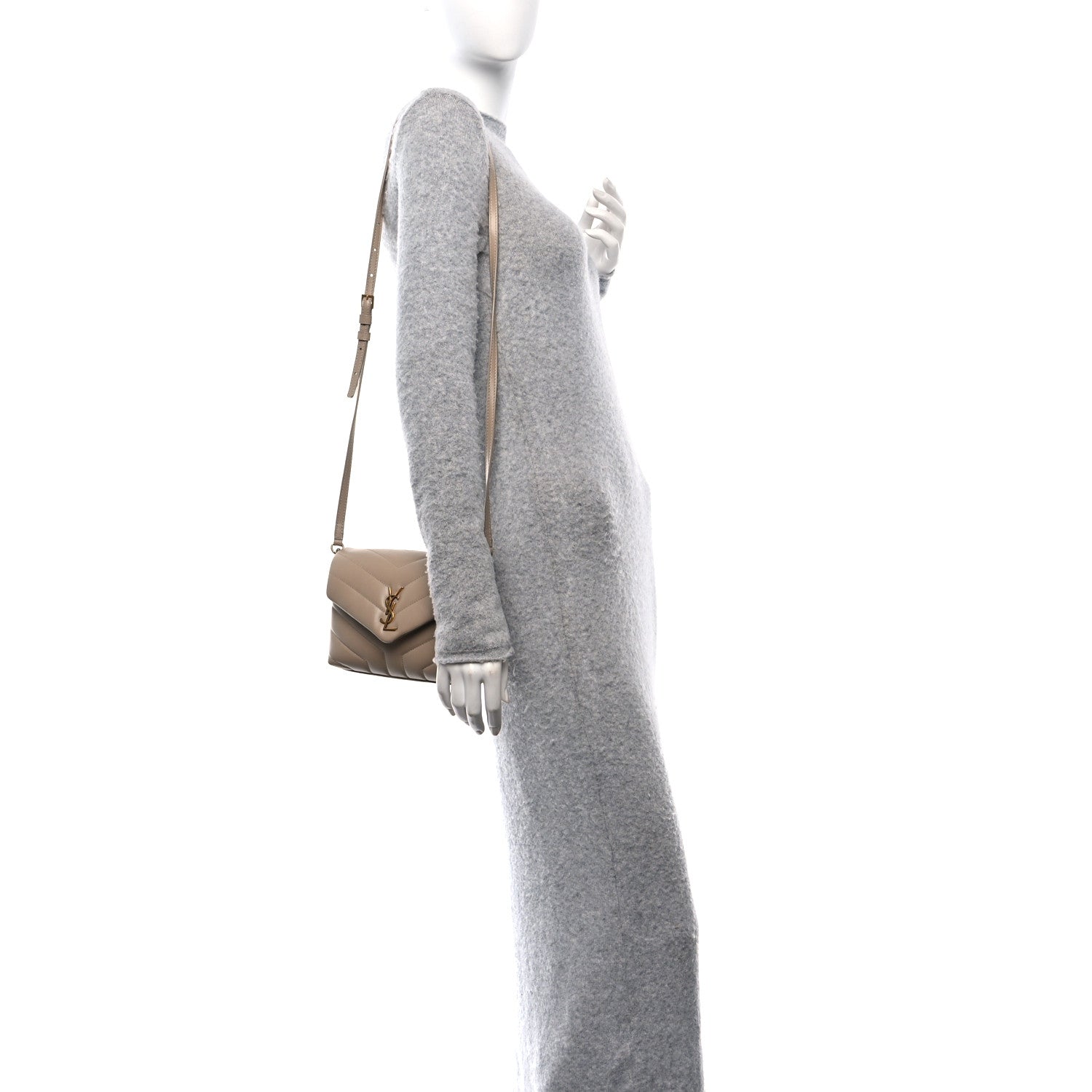 Saint Laurent Calfskin Y Quilted Monogram Toy Loulou Crossbody Bag Dark Beige 2 of 11