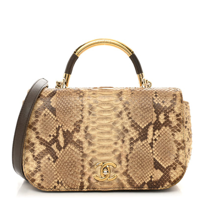 Chanel Snakeskin Metal Top Handle Carry Chic Flap 1 of 13