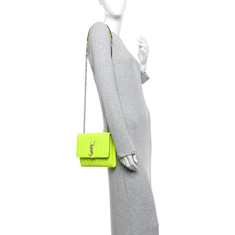 Patent Calfskin Matelasse Monogram Vicky Chain Wallet Neon Yellow