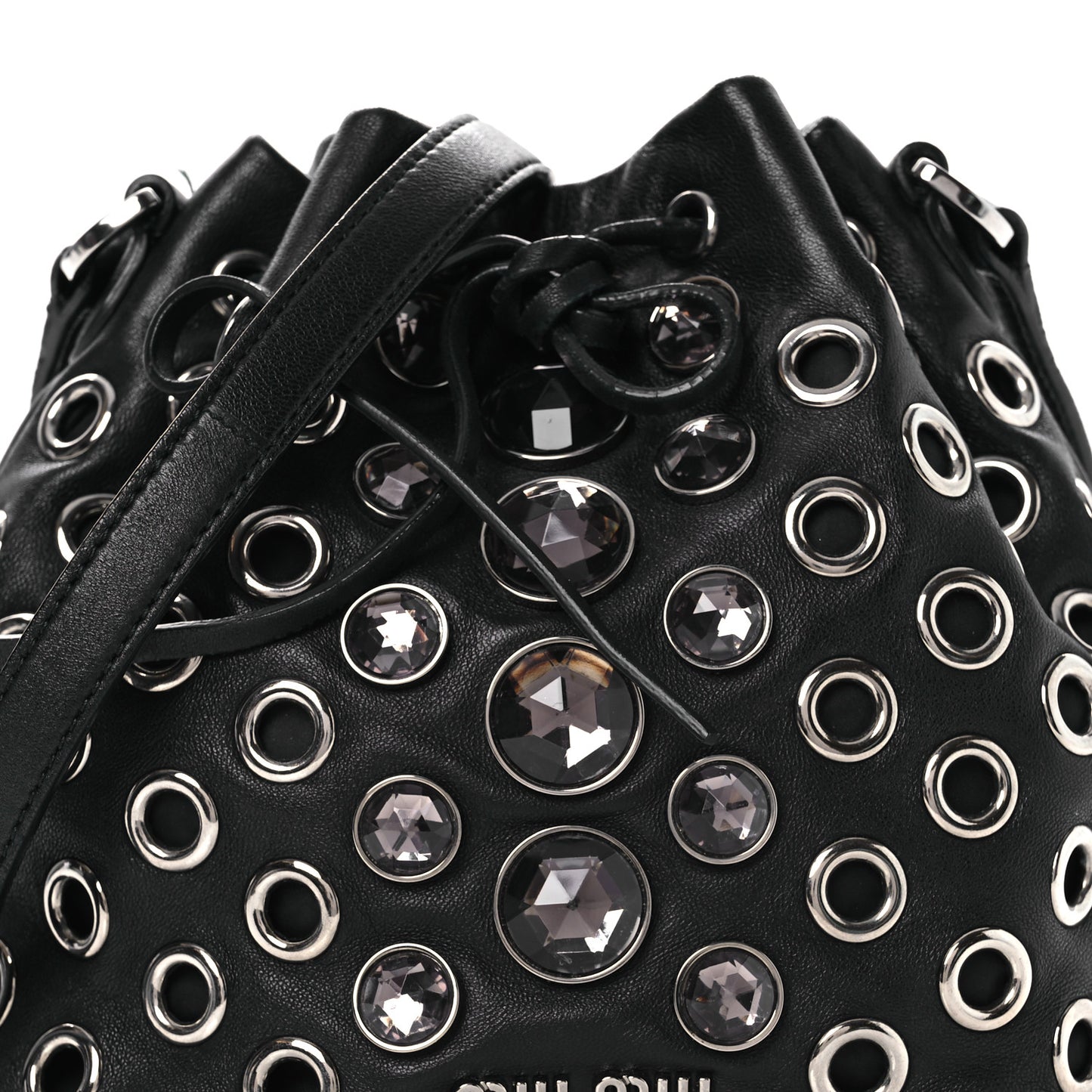 Nappa Jeweled Grommet Starlight Bucket Bag Black