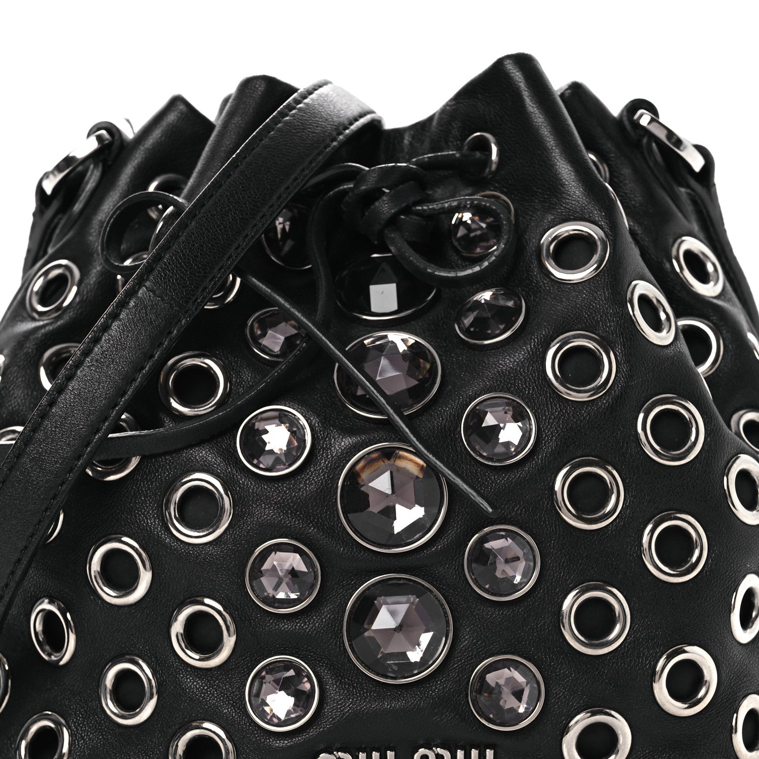 Miu Miu Nappa Jeweled Grommet Starlight Bucket Bag Black 9 of 15