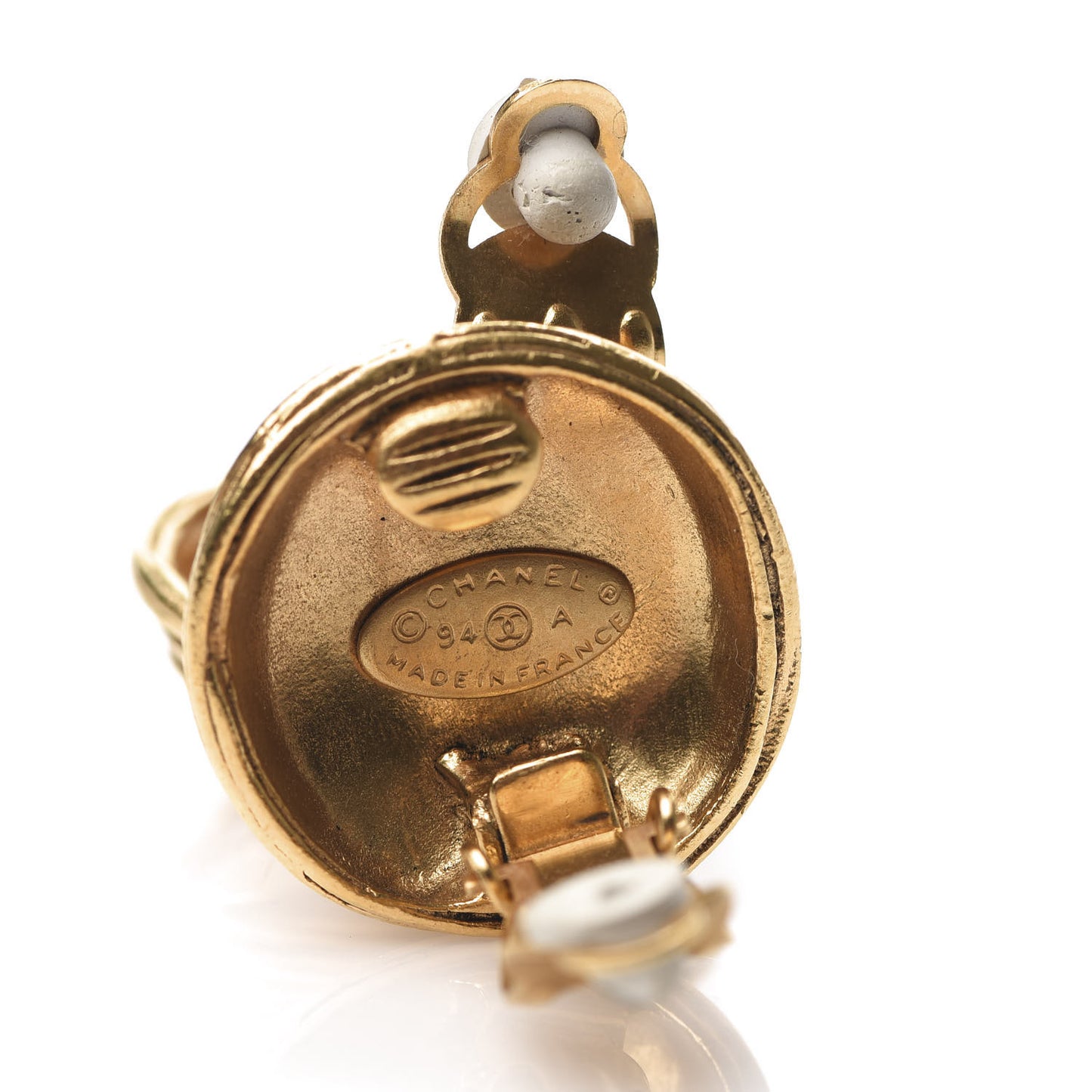 CC Button Clip On Earrings Gold