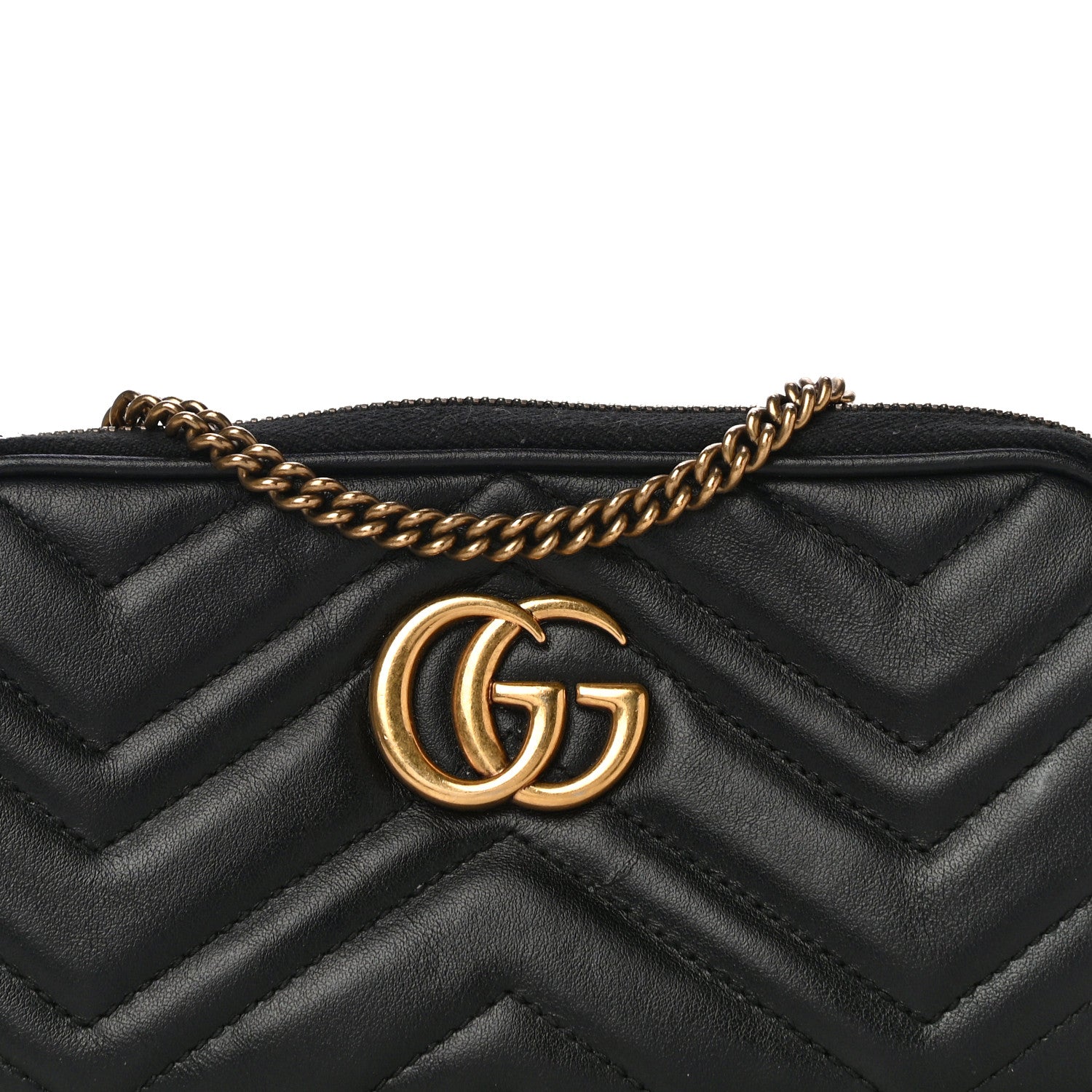 Gucci Calfskin Matelasse Mini GG Marmont Chain Crossbody Bag Black 8 of 11