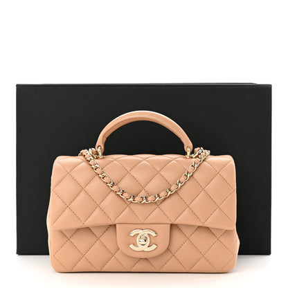 Chanel Lambskin Quilted Mini Top Handle Rectangular Flap Beige 11 of 11