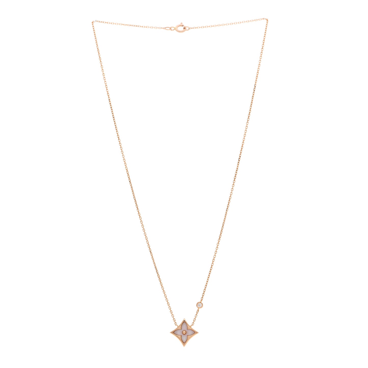 18K Pink Gold Diamond Pink Mother of Pearl Color Blossom BB Star Pendant Necklace