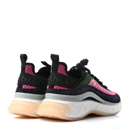 Chanel Velvet Calfskin Mixed Fibers CC Sneakers 41 Dark Pink Green 3 of 8