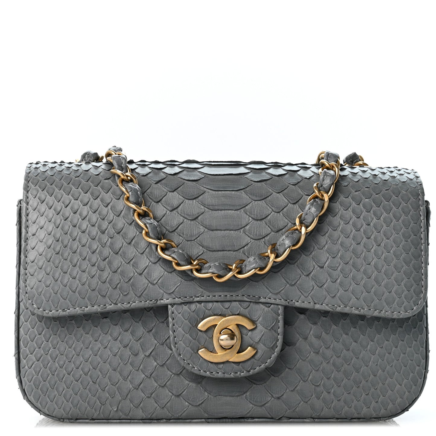Snakeskin Mini Rectangular Flap Grey