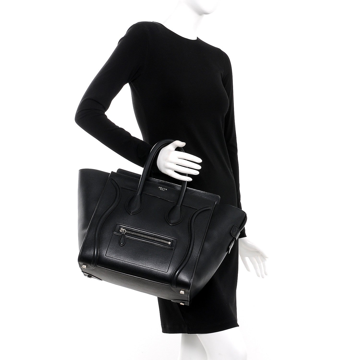 Celine Drummed Calfskin Mini Luggage Black 2 of 14