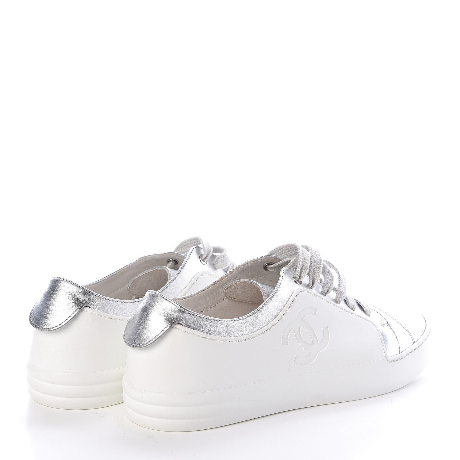 Chanel Iridescent Goatskin Womens Sneakers 36.5 White Silver 4 of 7