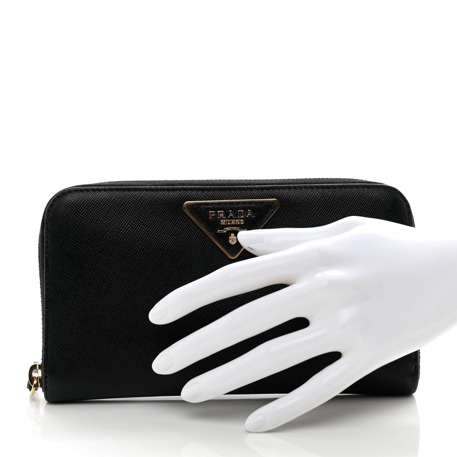 Prada Saffiano Triangle Zip Around Wallet Black 2 of 8