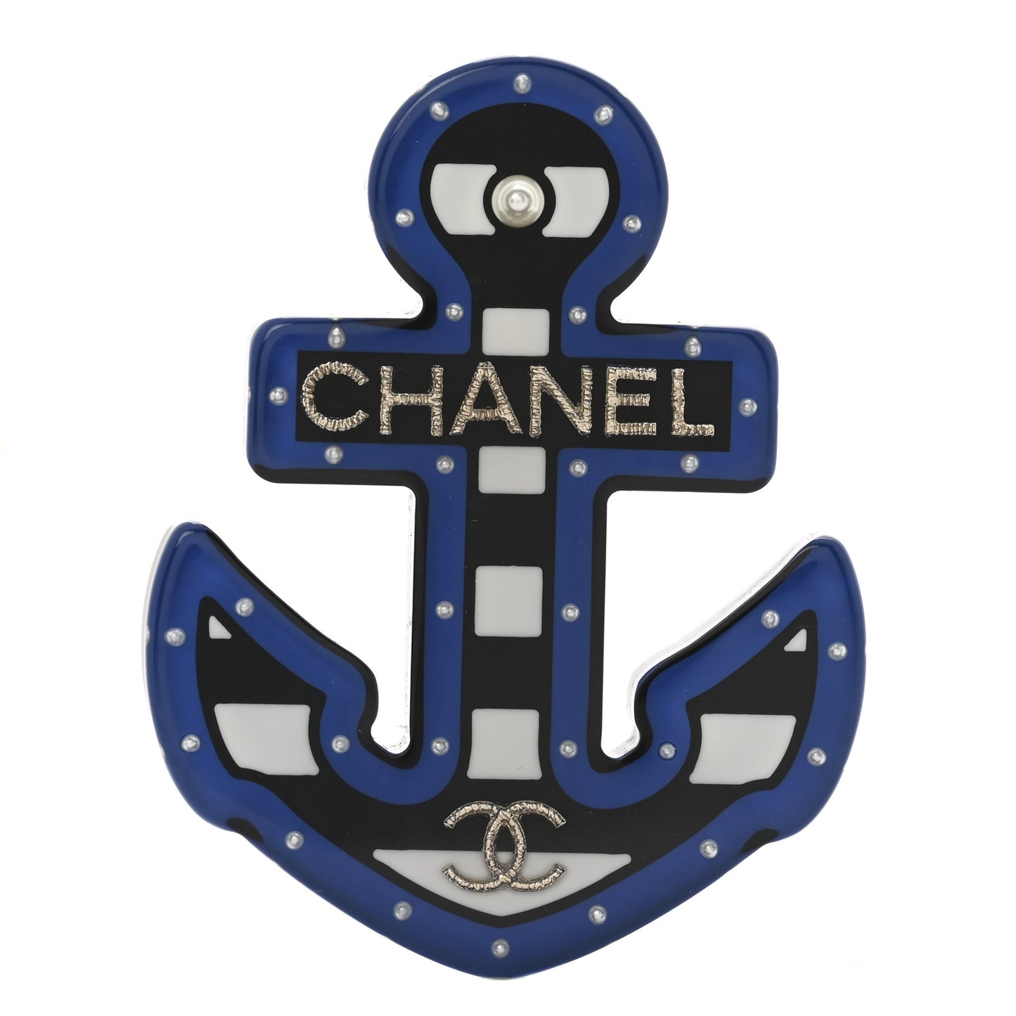Resin Pearl Anchor CC Brooch Black Blue