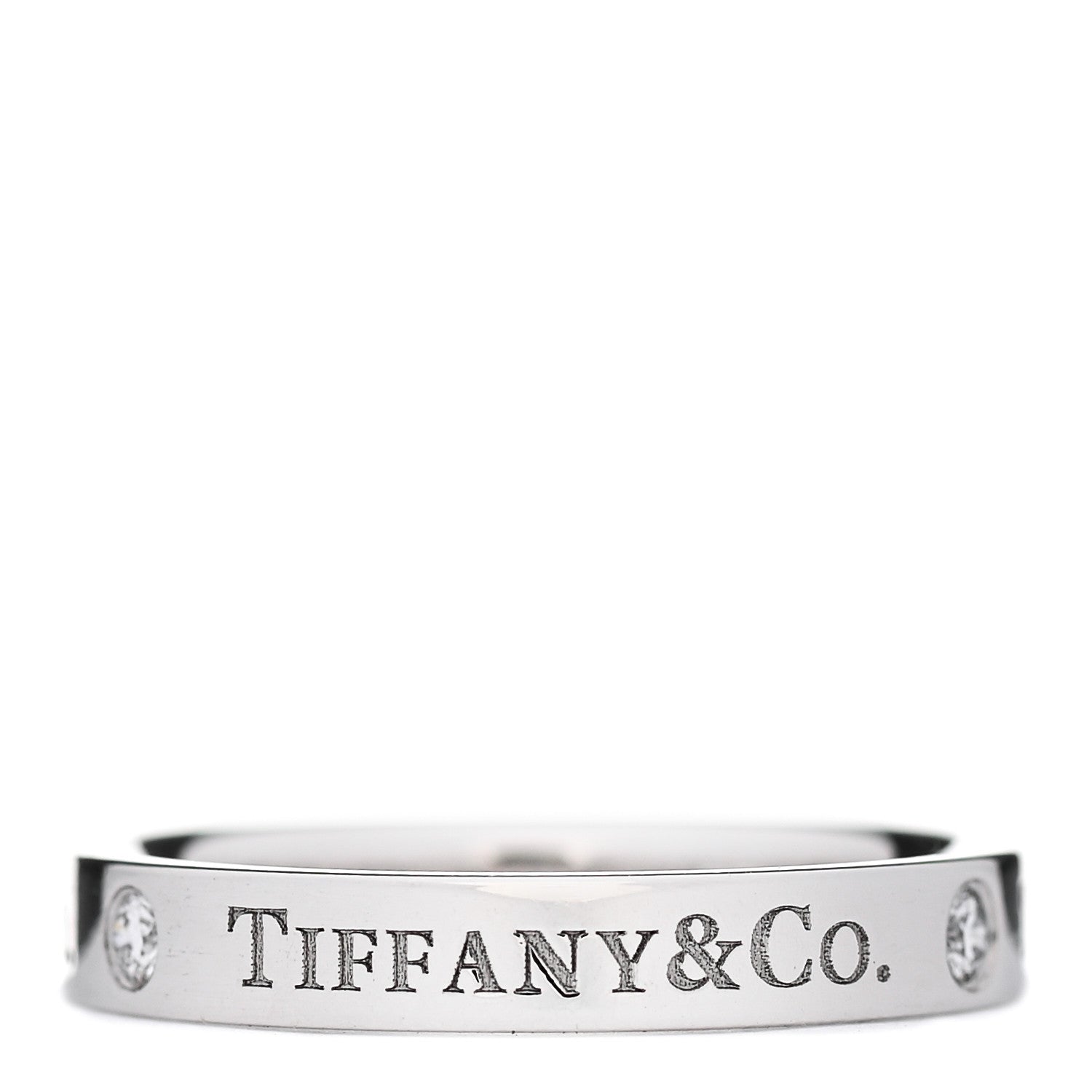 Tiffany Platinum Diamond Logo Band Ring 50 5.25 1 of 5