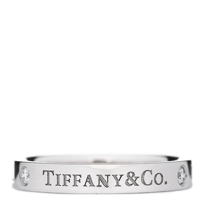 Tiffany Platinum Diamond Logo Band Ring 50 5.25 1 of 5