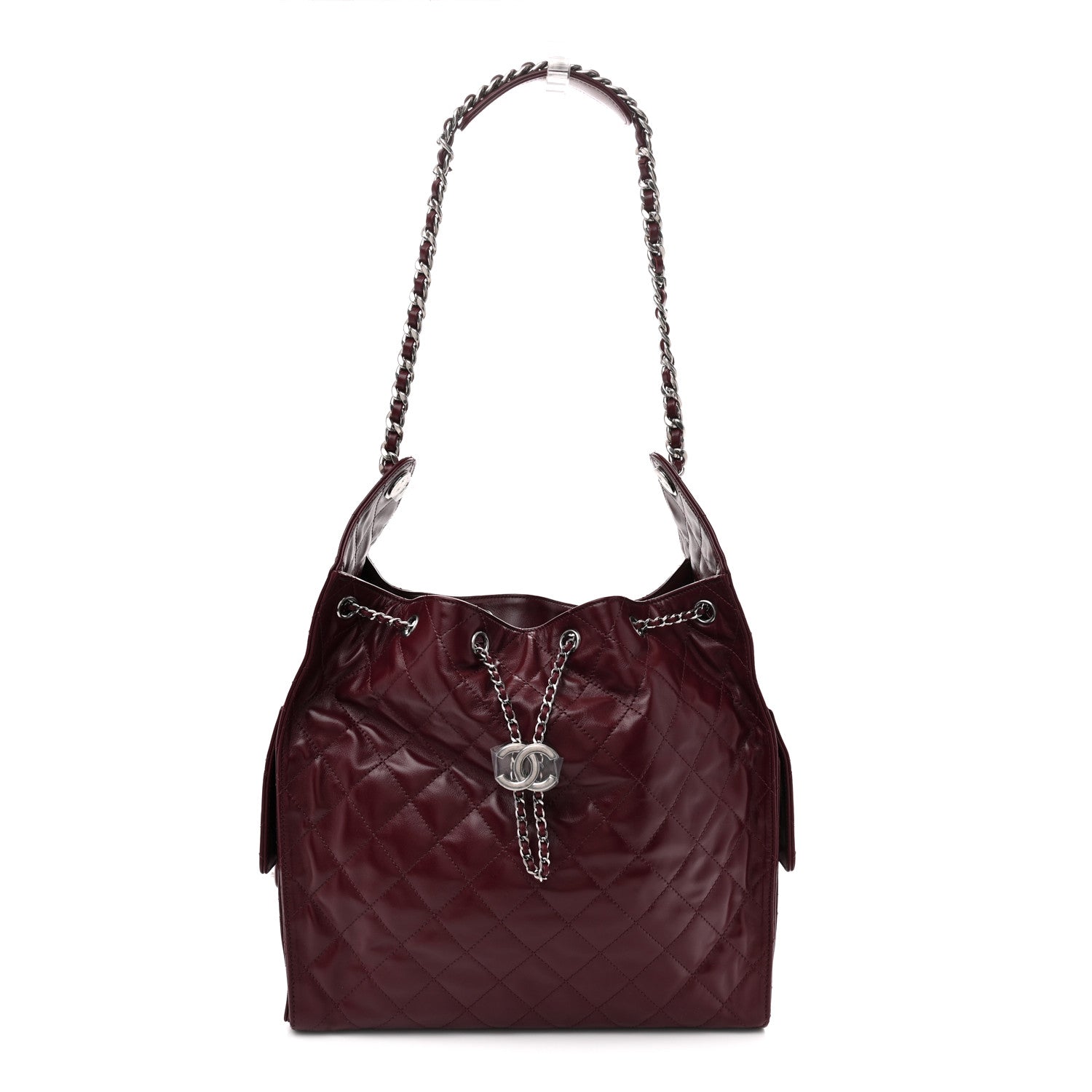 Chanel Shiny Crumpled Calfskin Quilted Medium Chanel 25 Handbag Dark Burgundy 1 of 11