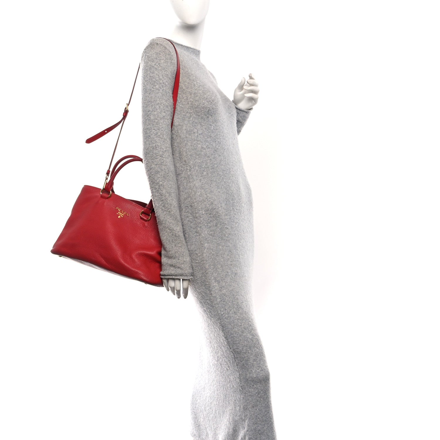 Prada Vitello Daino Top Handle Shoulder Bag Rosso 2 of 9