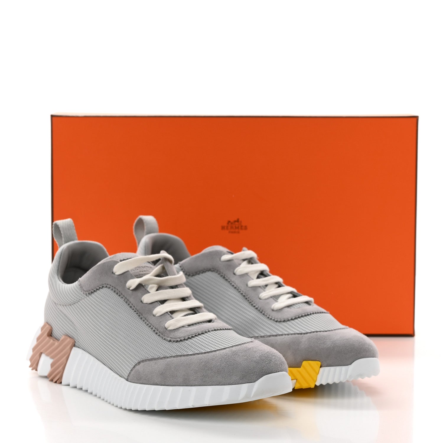 Hermes Technical Canvas Suede Goatskin Bouncing Sneakers 40 Gris Multicolor 9 of 9