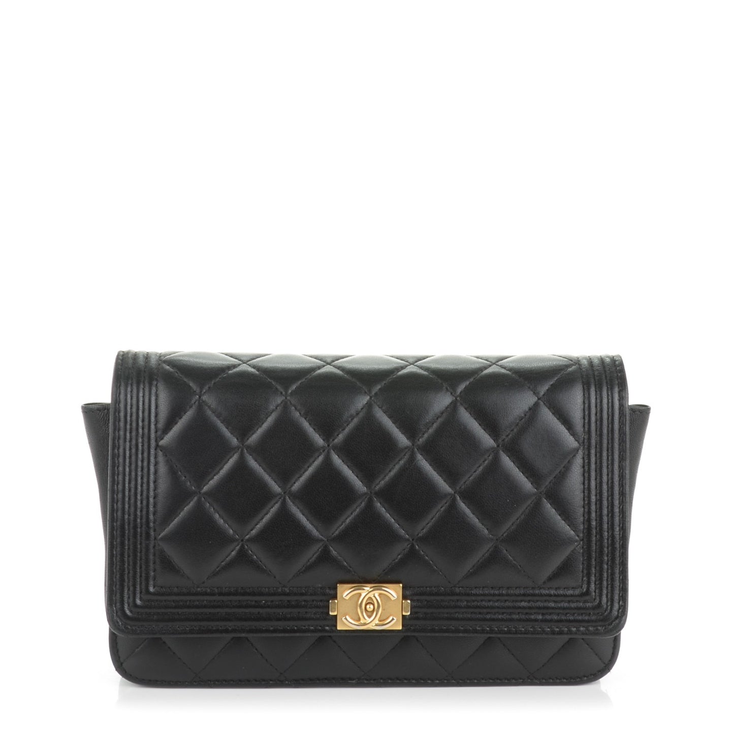 Lambskin Quilted Boy Wallet On Chain WOC Black