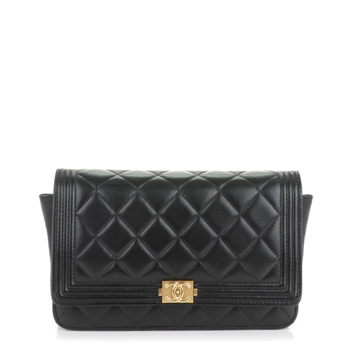 Chanel Lambskin Quilted Boy Wallet On Chain WOC Black 1 of 8