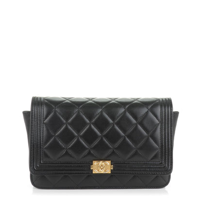 Chanel Lambskin Quilted Boy Wallet On Chain WOC Black 1 of 8