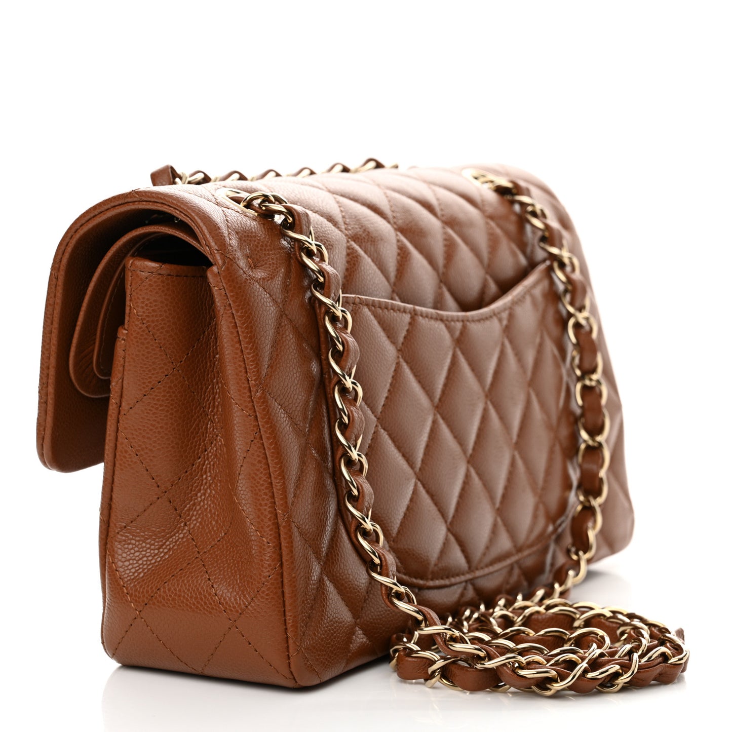 Caviar Quilted Small Double Flap Light Brown